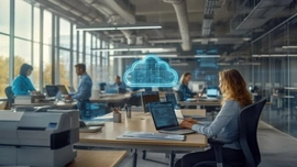 Developer working on cloud application code on a laptop
