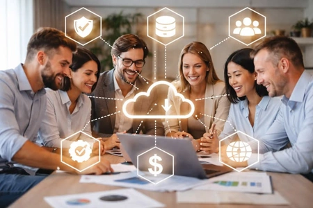 Engineer presenting a cloud migration plan to a project team