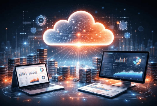 Cloud engineer explaining infrastructure diagram on a tablet