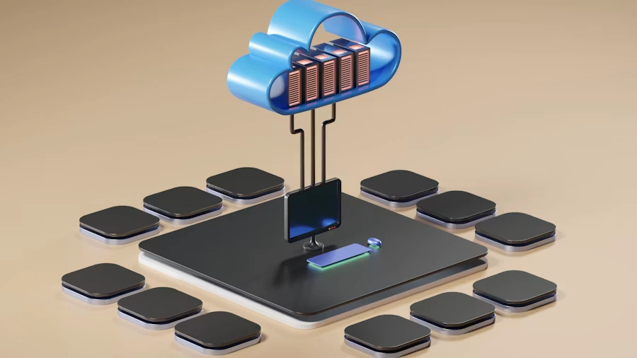 3D render representing cloud computing infrastructure