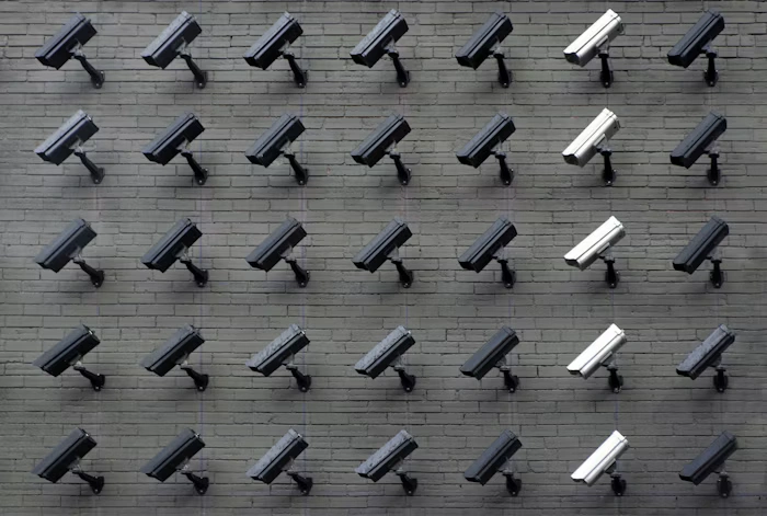 Security surveillance camera monitoring a perimeter