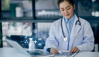 Doctor conducting a video telemedicine consultation