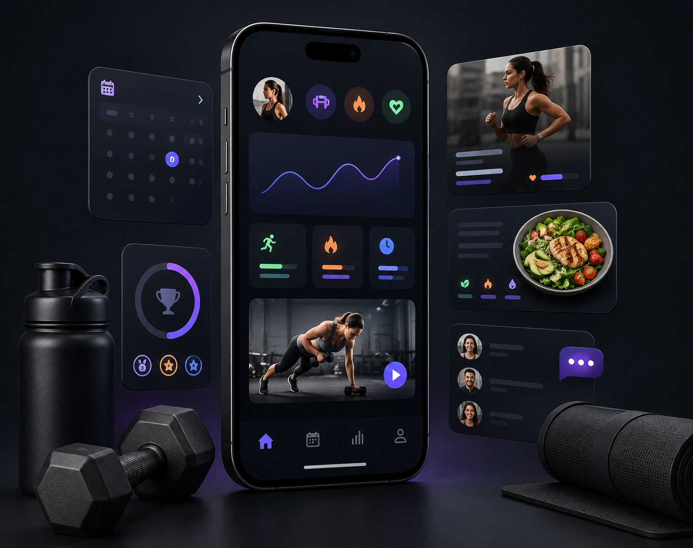 Member using a fitness app to track a guided workout