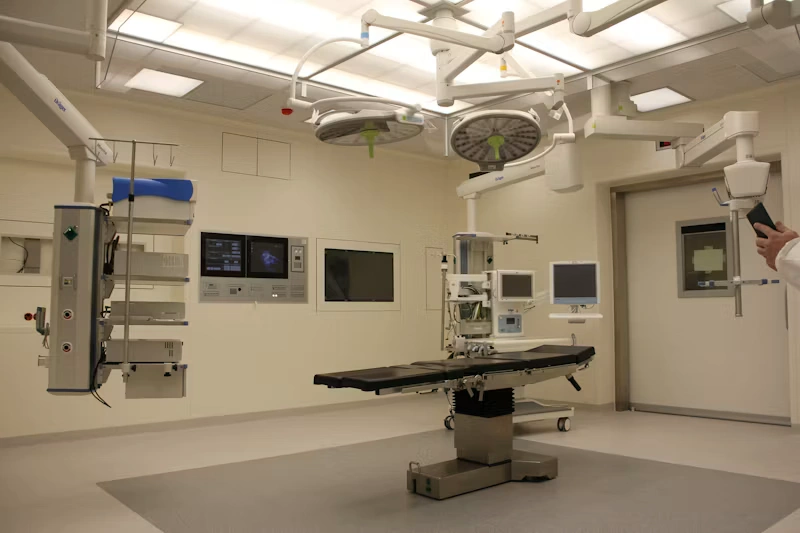 Modern hospital corridor and administrative workspace