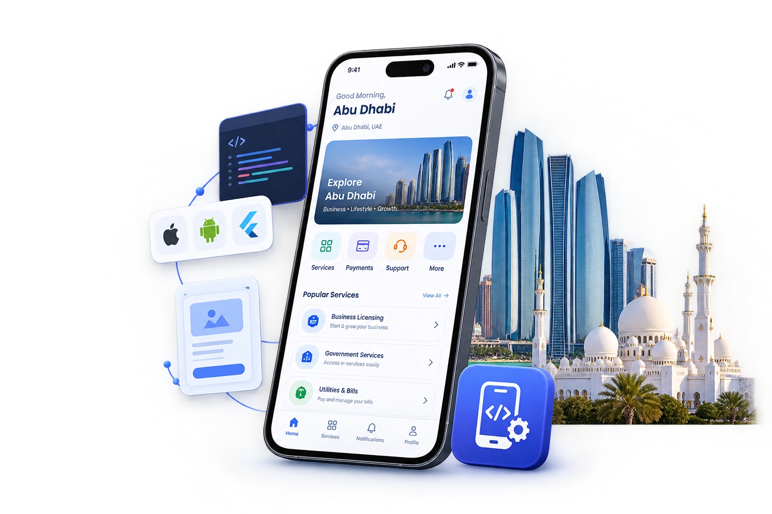 SISGAIN mobile app development team working on an Abu Dhabi project