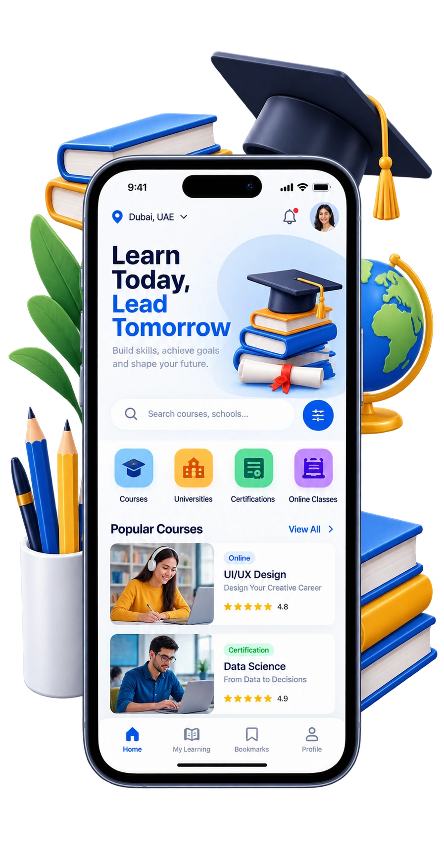 Education mobile app UI mockup