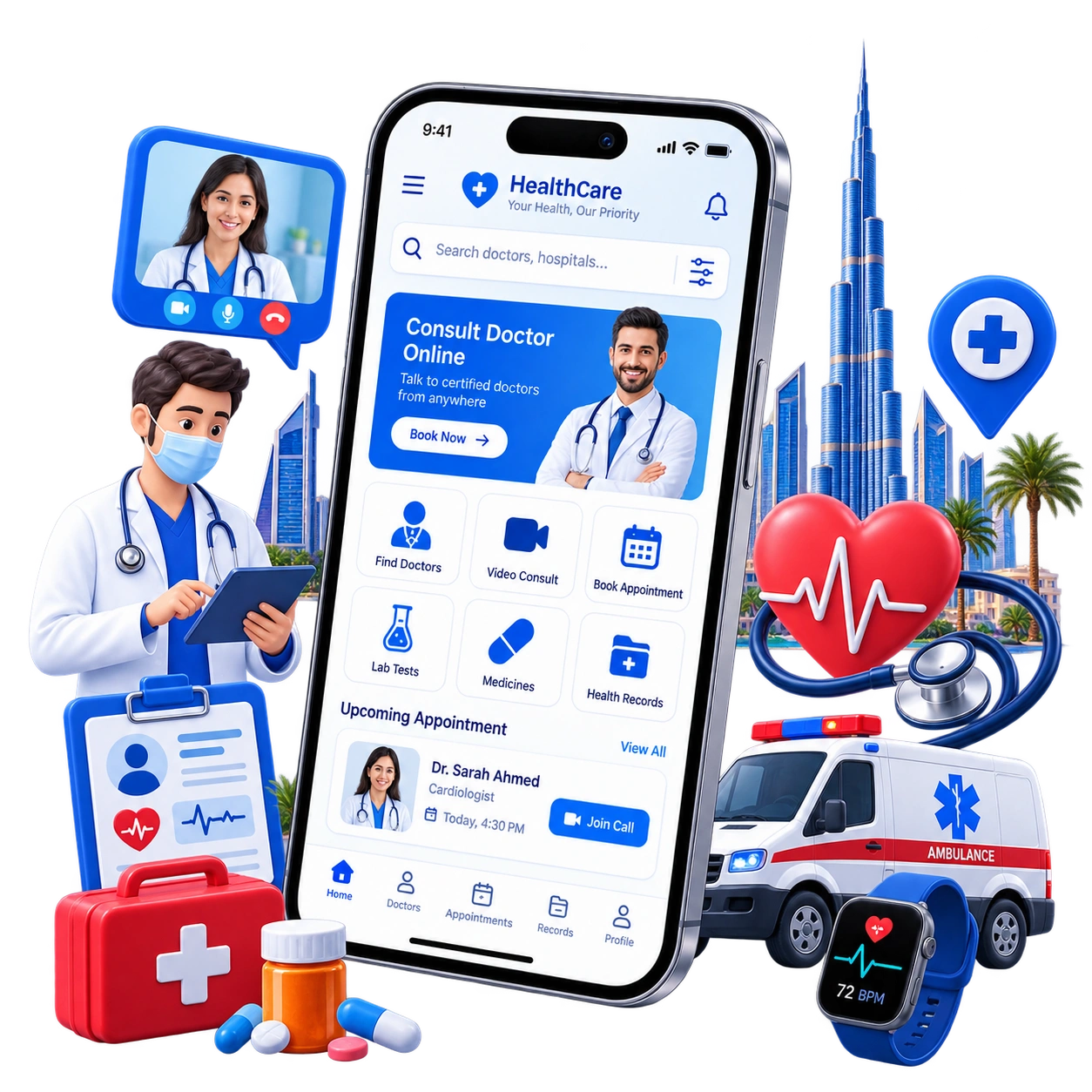 Healthcare mobile app UI mockup