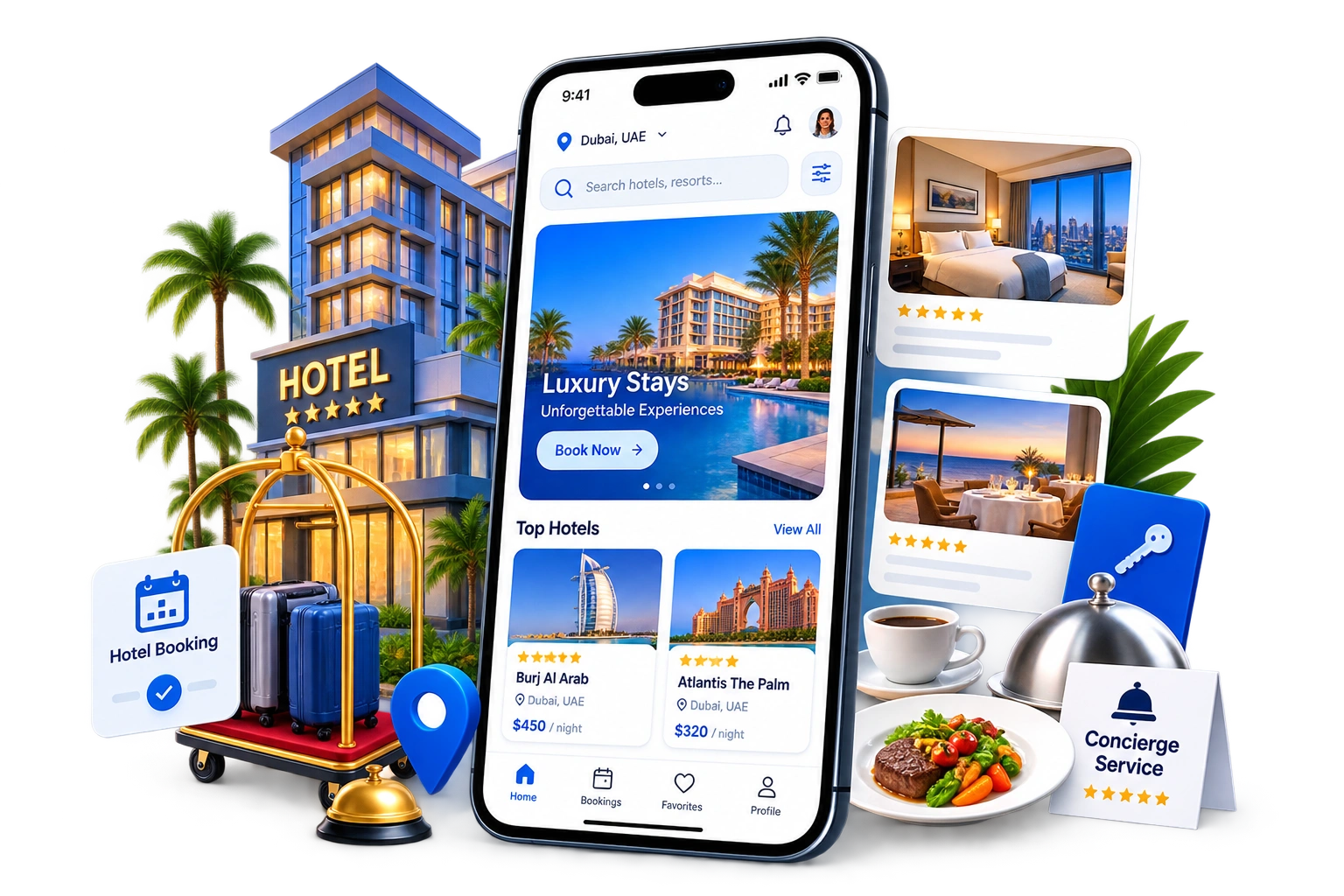 Hospitality mobile app UI mockup