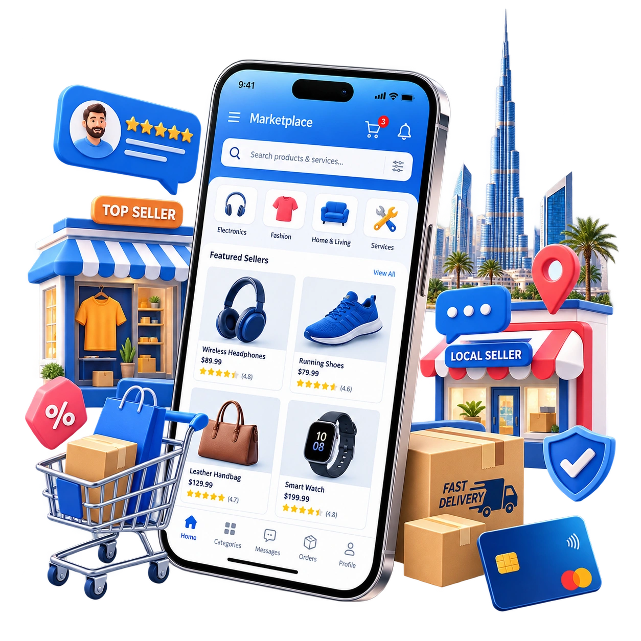 Marketplace mobile app UI mockup