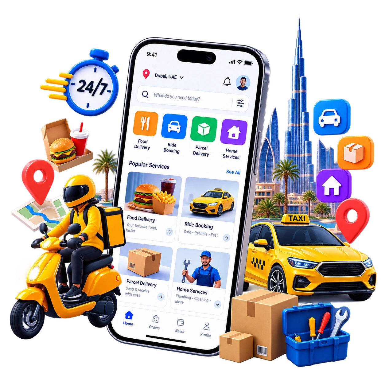 On-demand mobile app UI mockup