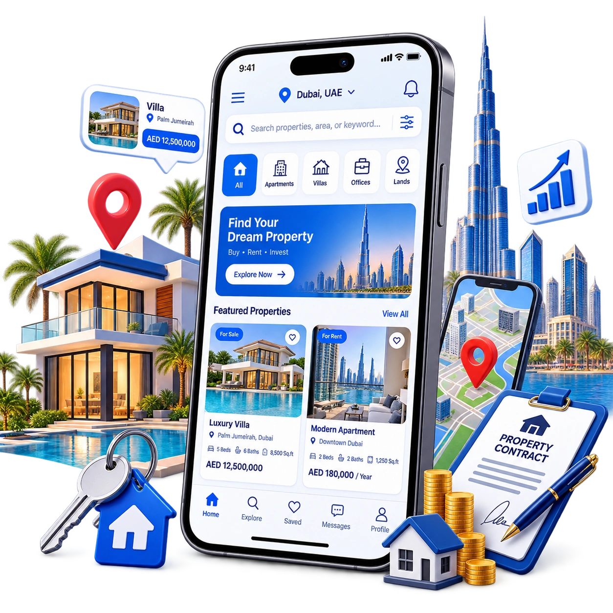 Real estate mobile app UI mockup