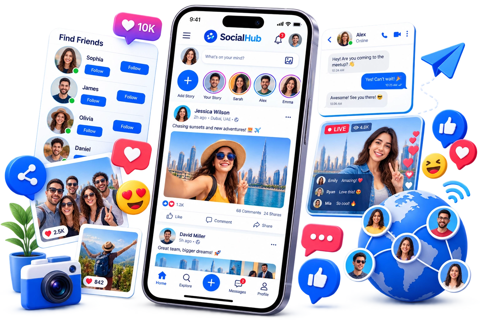 Social networking mobile app UI mockup