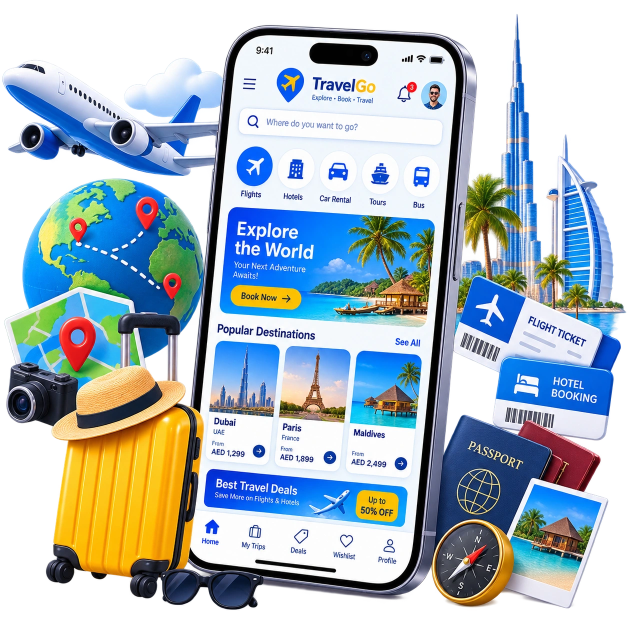 Travel mobile app UI mockup