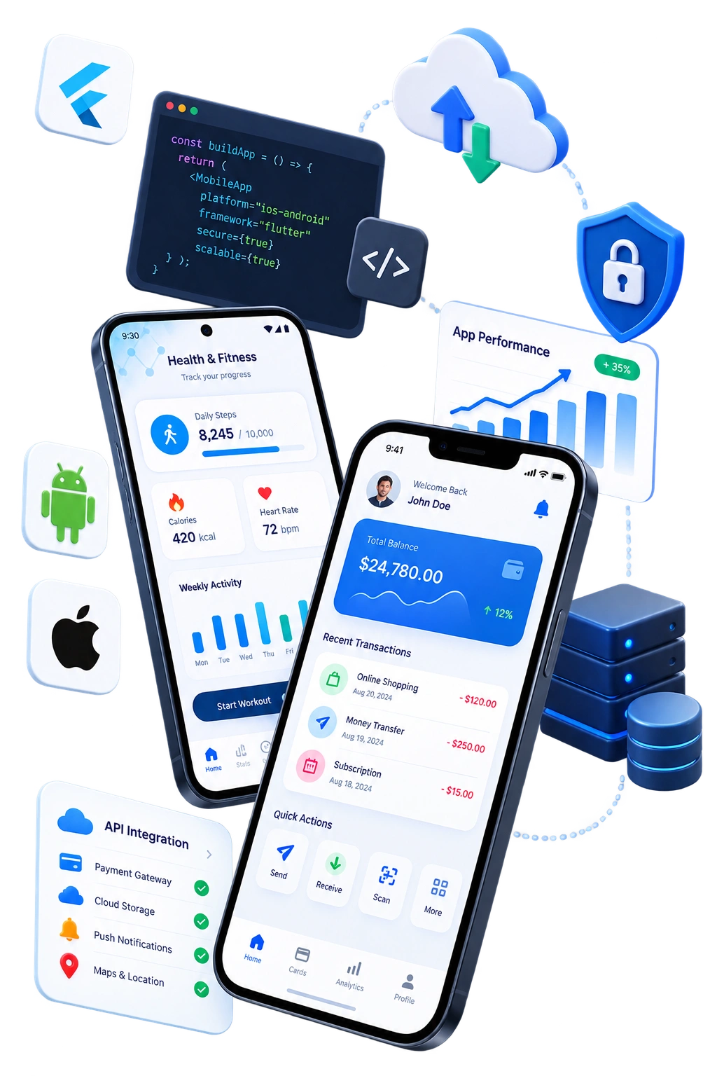 Mobile app development showcase for iOS and Android