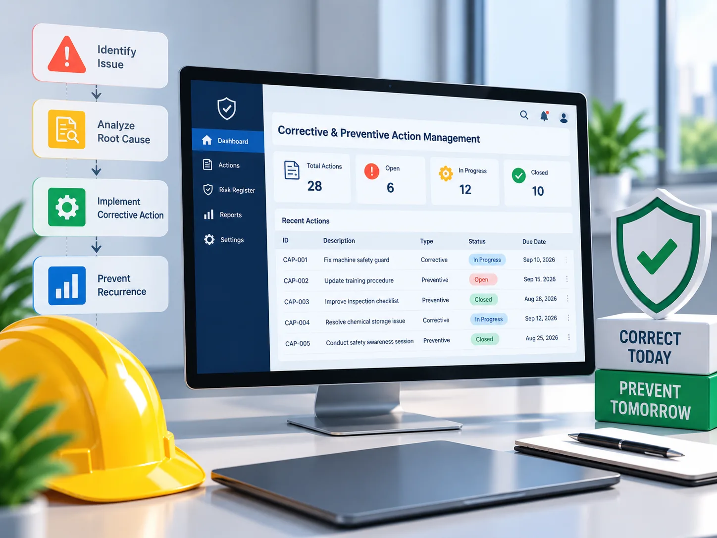 Safety audit dashboard showing findings linked to corrective actions