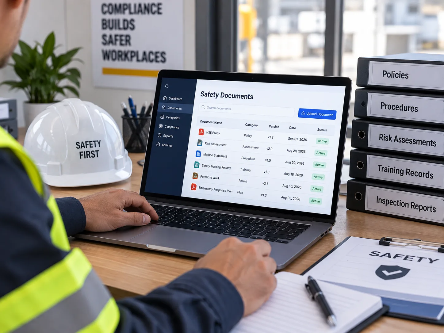 Contractor compliance dashboard showing documentation and insurance status