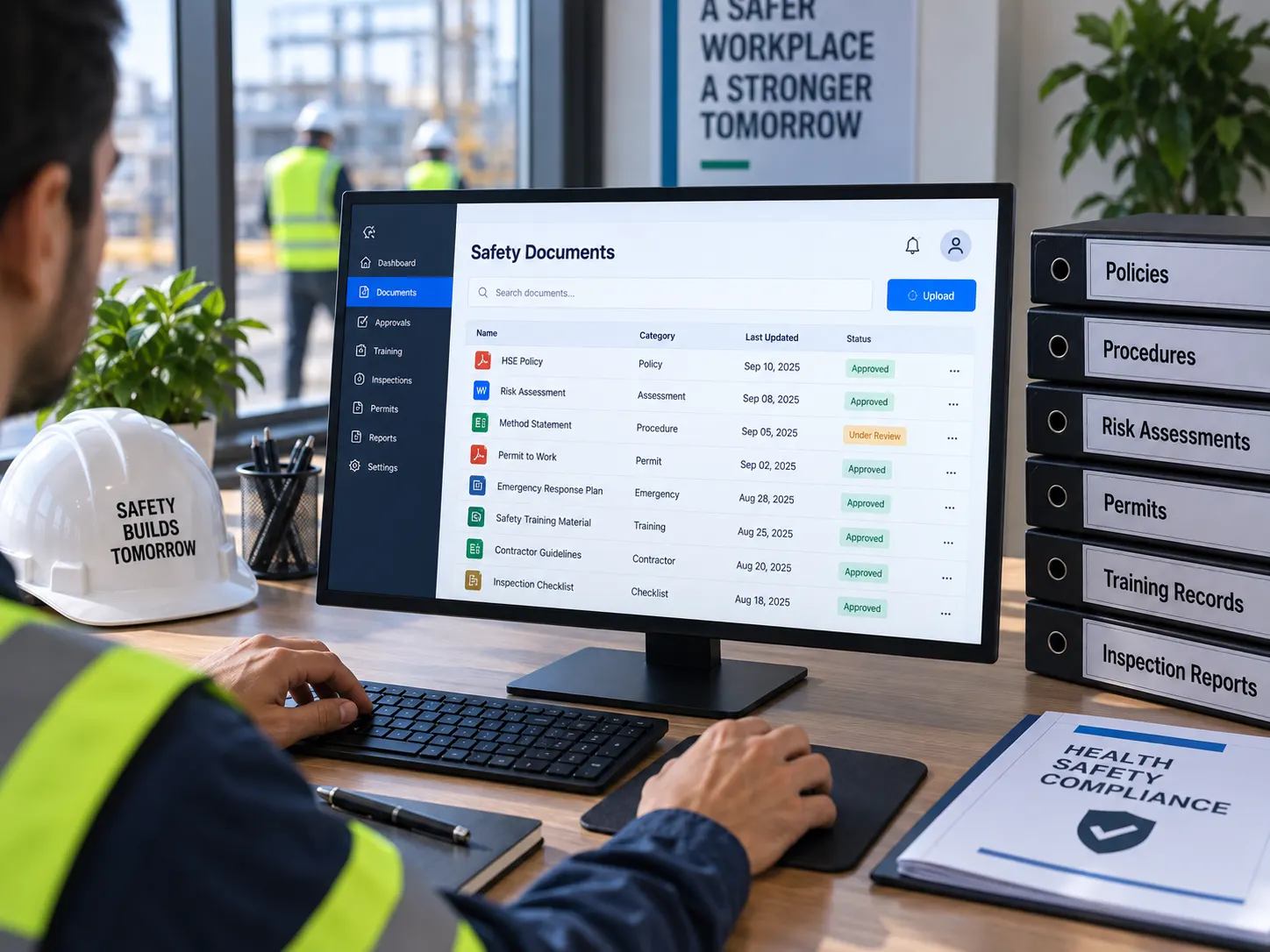 Safety document library showing version-controlled policies and procedures