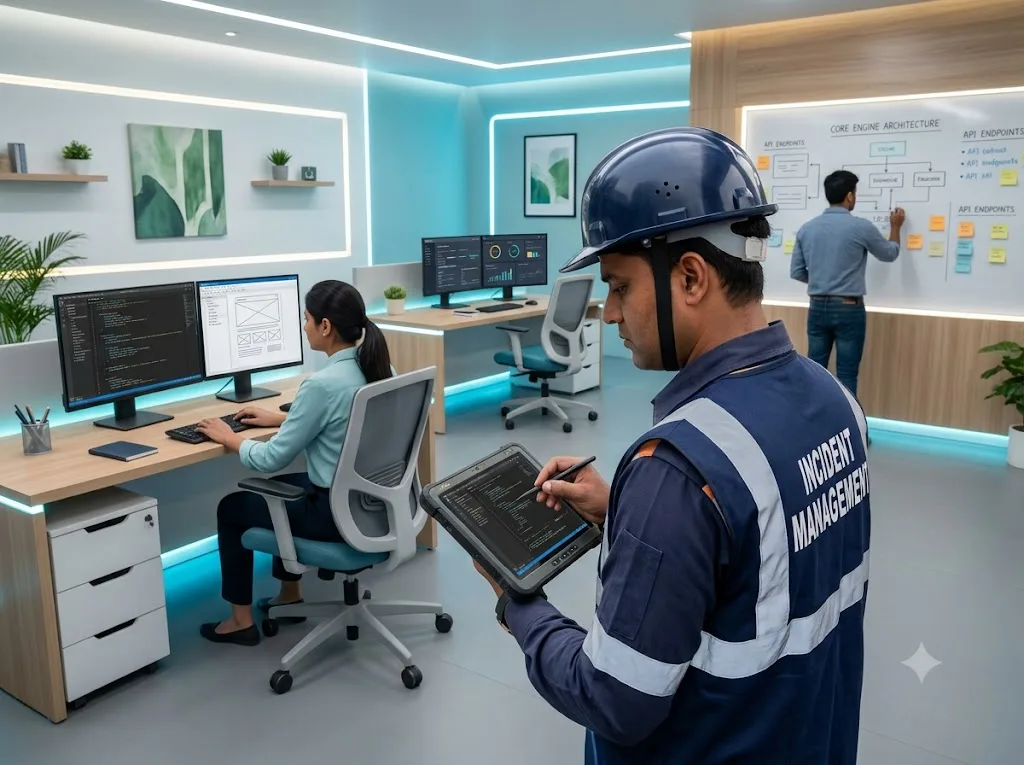 Field worker reporting a safety incident from a mobile device with photo evidence
