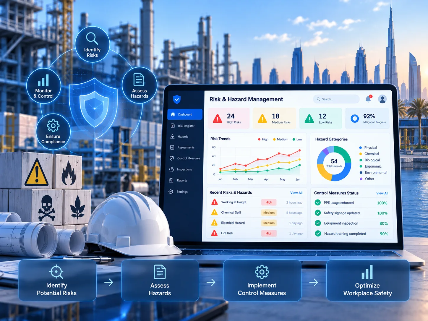 Digital risk register showing hazard scoring and control measures