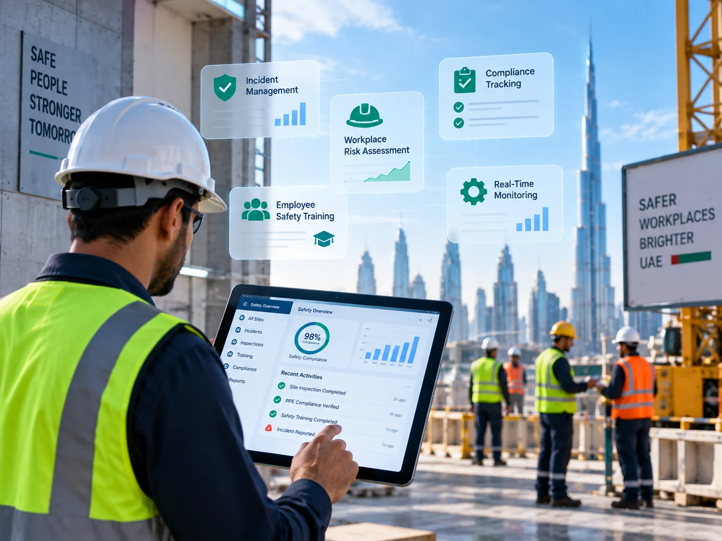 Configurable safety analytics dashboard shown during a platform walkthrough
