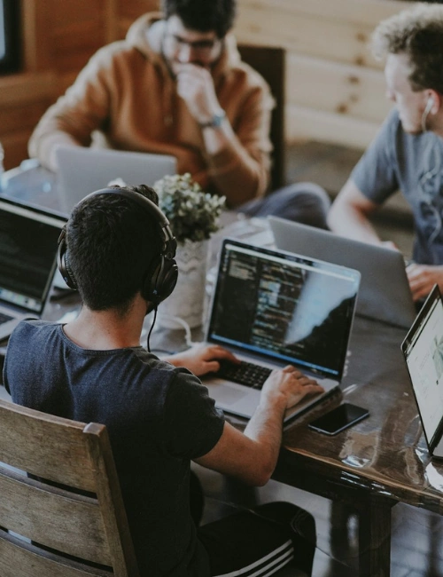 Dedicated software development team collaborating in a modern office