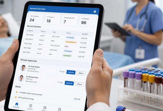 Patient viewing lab results on a telemedicine app