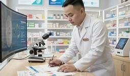 Pharmacist processing a digital prescription order