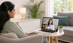 Therapist conducting a confidential virtual therapy session