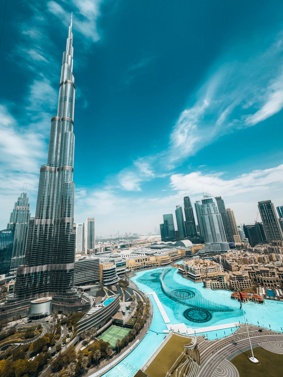 Burj Khalifa towering over Dubai's skyline, representing destination management technology