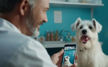 Mobile veterinarian with pet on the field
