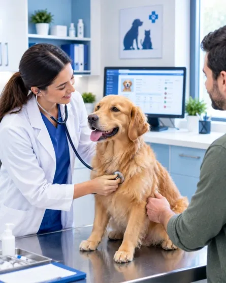 Veterinary clinic examining a pet