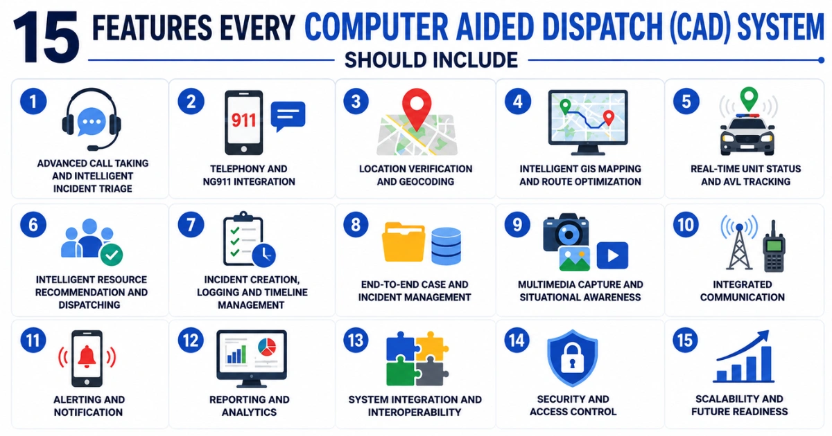15 essential Computer Aided Dispatch (CAD) system features