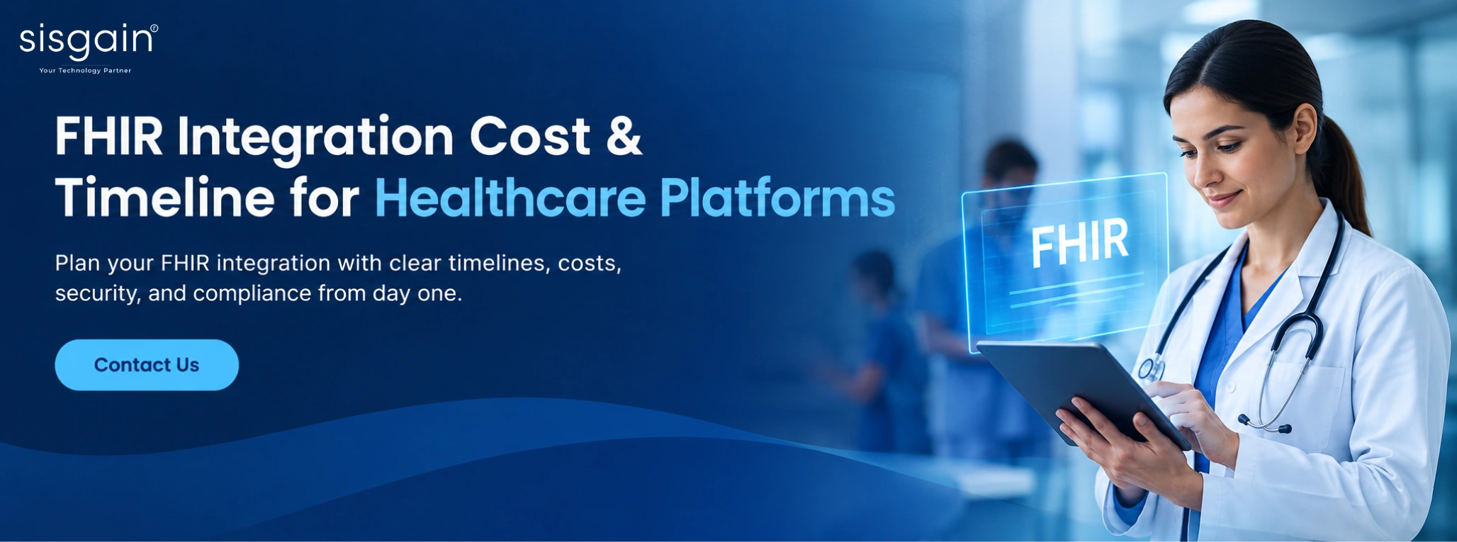 Doctor with FHIR integration healthcare platform graphic