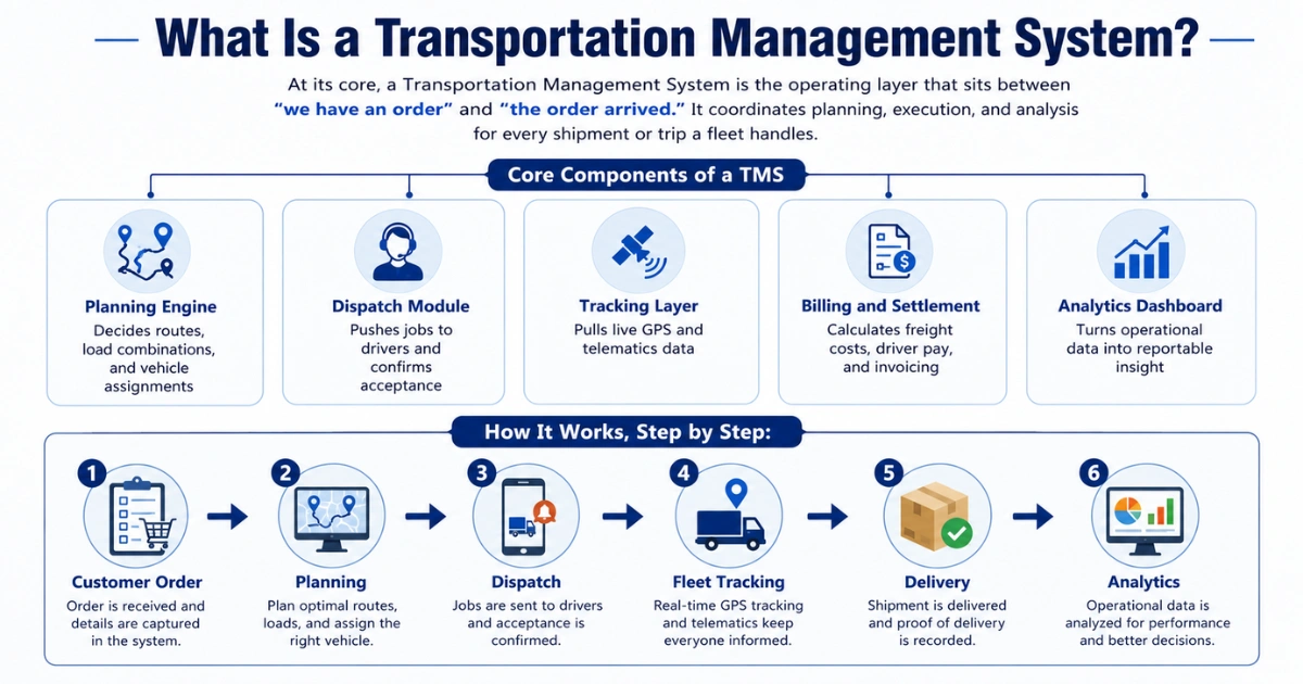 Transportation Management System workflow infographic overview