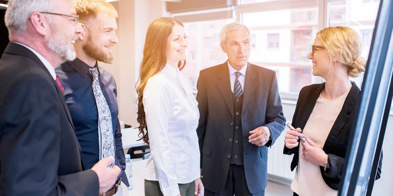 Business professionals discussing digital health solutions