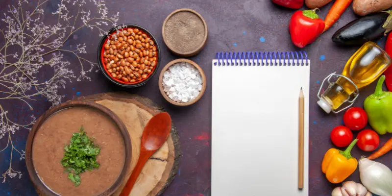 foods ingredients with a empty listing paper