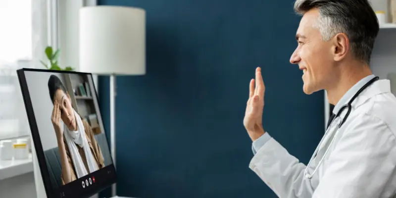 A doctor consulting his patient virtually